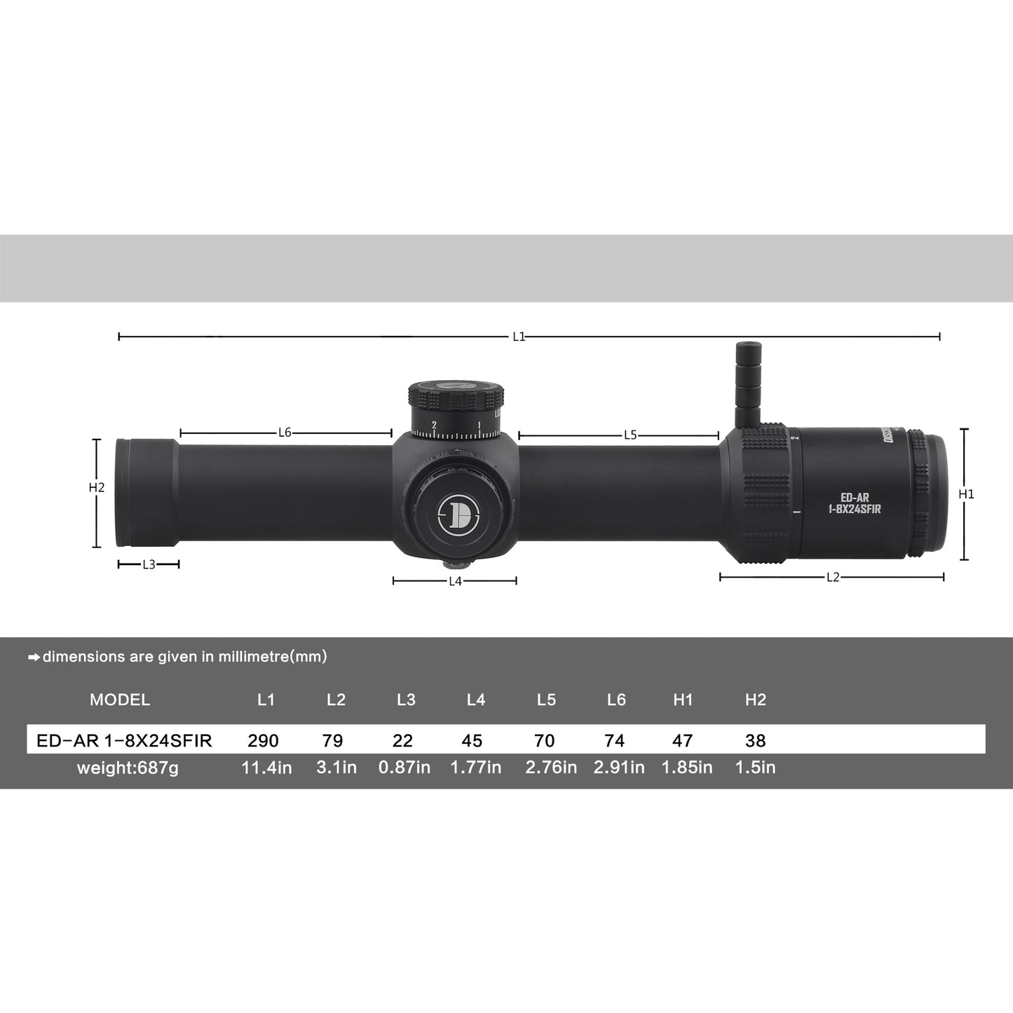 ED-AR 1-8X24SFIR FFP-MIL Durchmesser: 34MM Optik Zielfernrohr