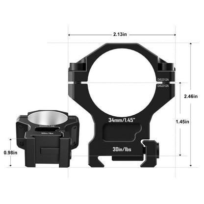 7075 Series Aluminum Scope Rings - Medium Profile 34mm Scope Mount for Picatinny Rail - DiscoveryOpt Rifle Scopes-UK - 