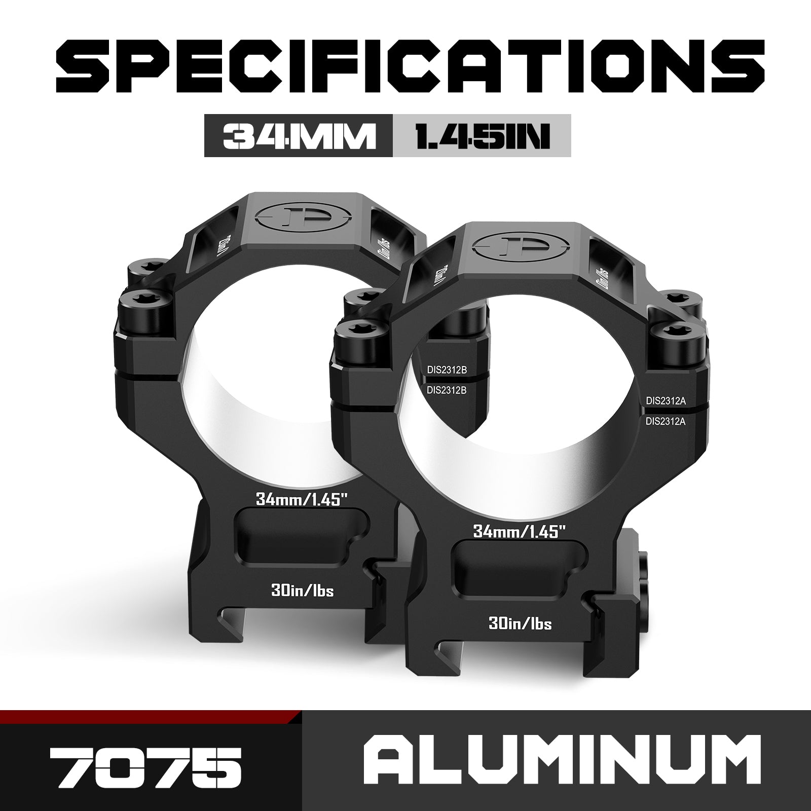 7075 Series Aluminum Scope Rings - Medium Profile 34mm Scope Mount for Picatinny Rail - DiscoveryOpt Rifle Scopes-UK - 