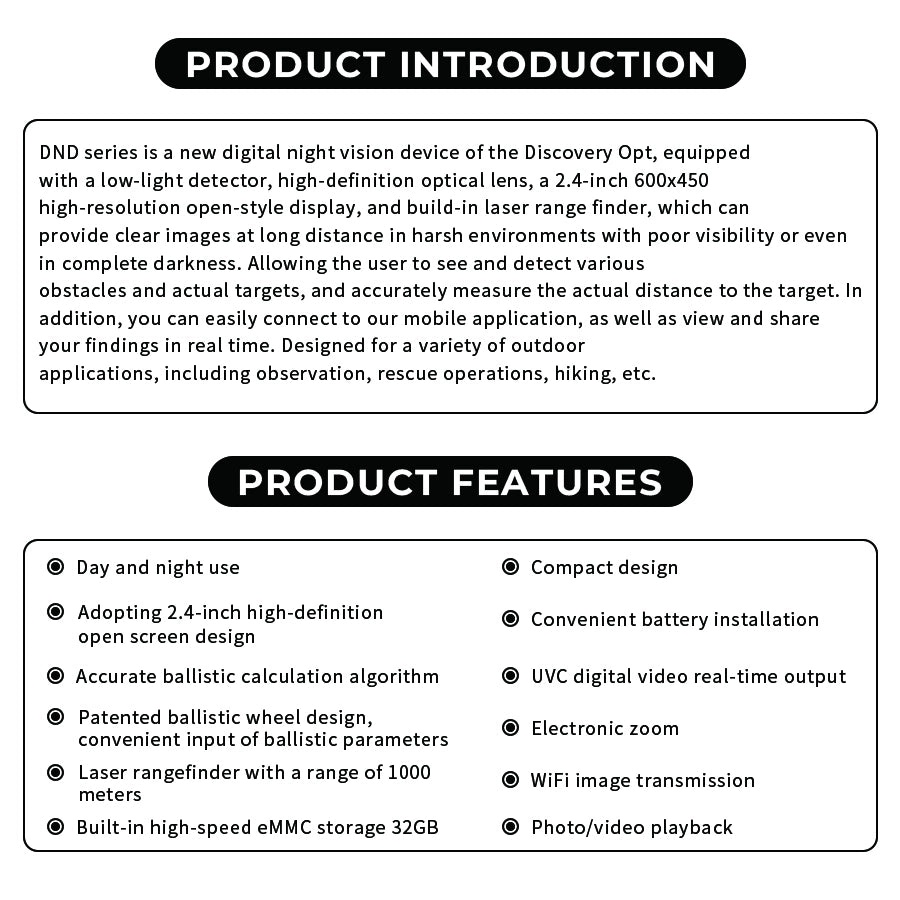 DISCOVERYOPT DND350BC Digital Night Vision Scope – | High-Resolution Night Vision Optics with Laser Rangefinder &amp; Ballistic Calculator