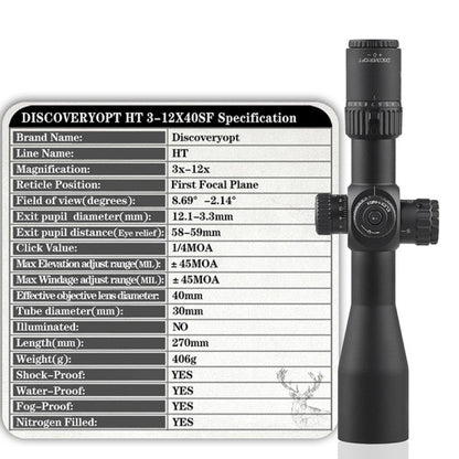 HT 3-12X40SF Compact FFP Optics Scope - DiscoveryOpt Rifle Scopes-UK - Optics