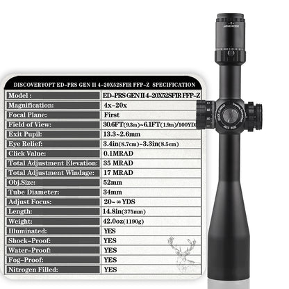 ED-PRS GENⅡ 4-20X52SFIR FFP-Z-MRAD Durchmesser: 34MM Optik Zielfernrohr 