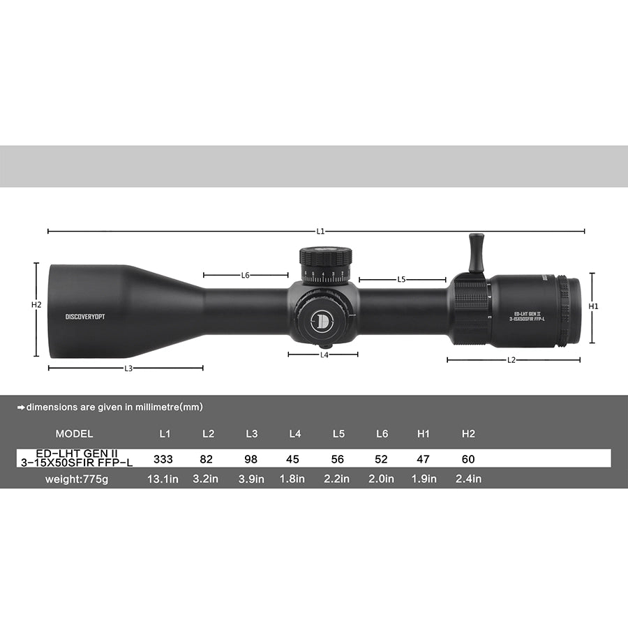 DISCOVERYOPT ED-LHT GENⅡ 3-15X50SFIR FFP-MRAD/MOA Diameter:30MM Optics Scopes