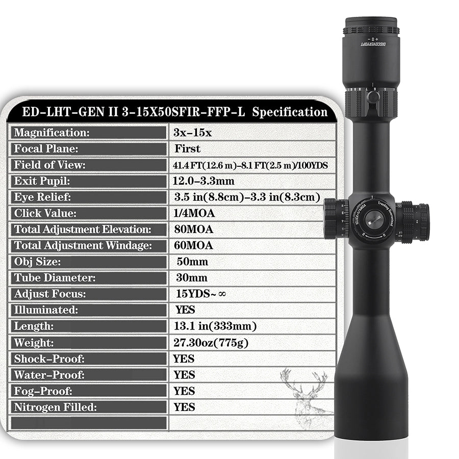DISCOVERYOPT ED-LHT GENⅡ 3-15X50SFIR FFP-MRAD/MOA Diameter:30MM Optics Scopes