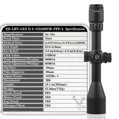 DISCOVERYOPT ED-LHT GENⅡ 3-15X50SFIR FFP-MRAD/MOA Diameter:30MM Optics Scopes